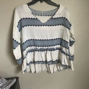 Women's Blue and White Top